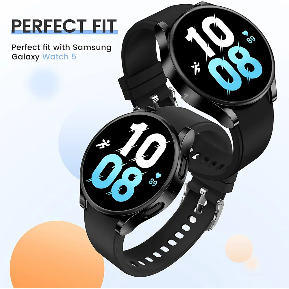 Coque pour Samsung Galaxy Watch 4 5 6 40mm 44mm, protection d\'écran en silicone TPU, pare-chocs, accessoires complets