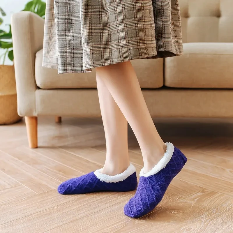 

Women Winter Warm Thick Socks Anti Slip Home Floor Carpet Fuzzy Socks Lamb Wool Velvet Solid Colors Indoor Sleep Slippers Socks