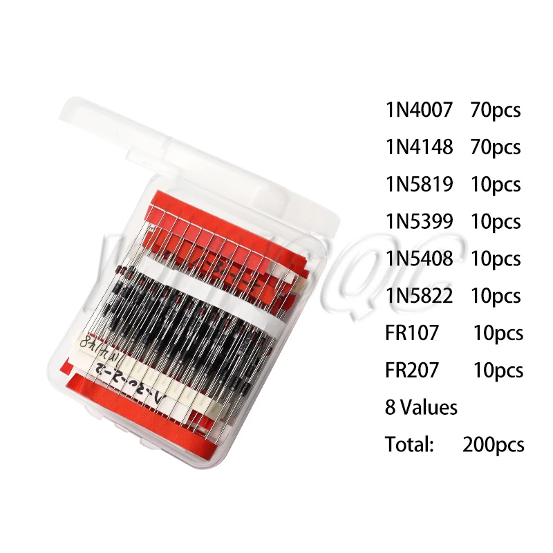 100/200PCS Rectifier Diode Schottky Diode Kit 1N4007 1N4148 1N5408 1N5819 1N5822 1N4001 1N4004 1N5404 FR107 FR207 Fast Switching