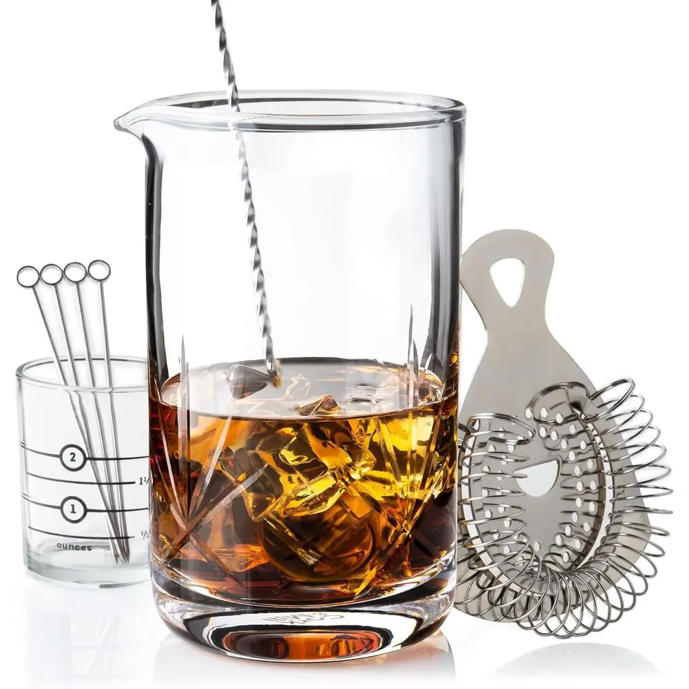 

24 oz Crystal Cocktail Mixing Glass Set with 9-Piece Accessories for Classic Whiskey Drinks