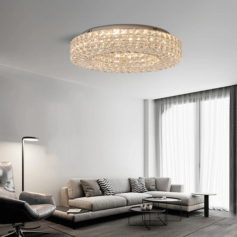 

Round 23.6" Mirror Stainless Steel Crystal Ceiling Lamp, Luxury Minimalist Easy Installation Ceiling Lamps Gold Silver Lighting