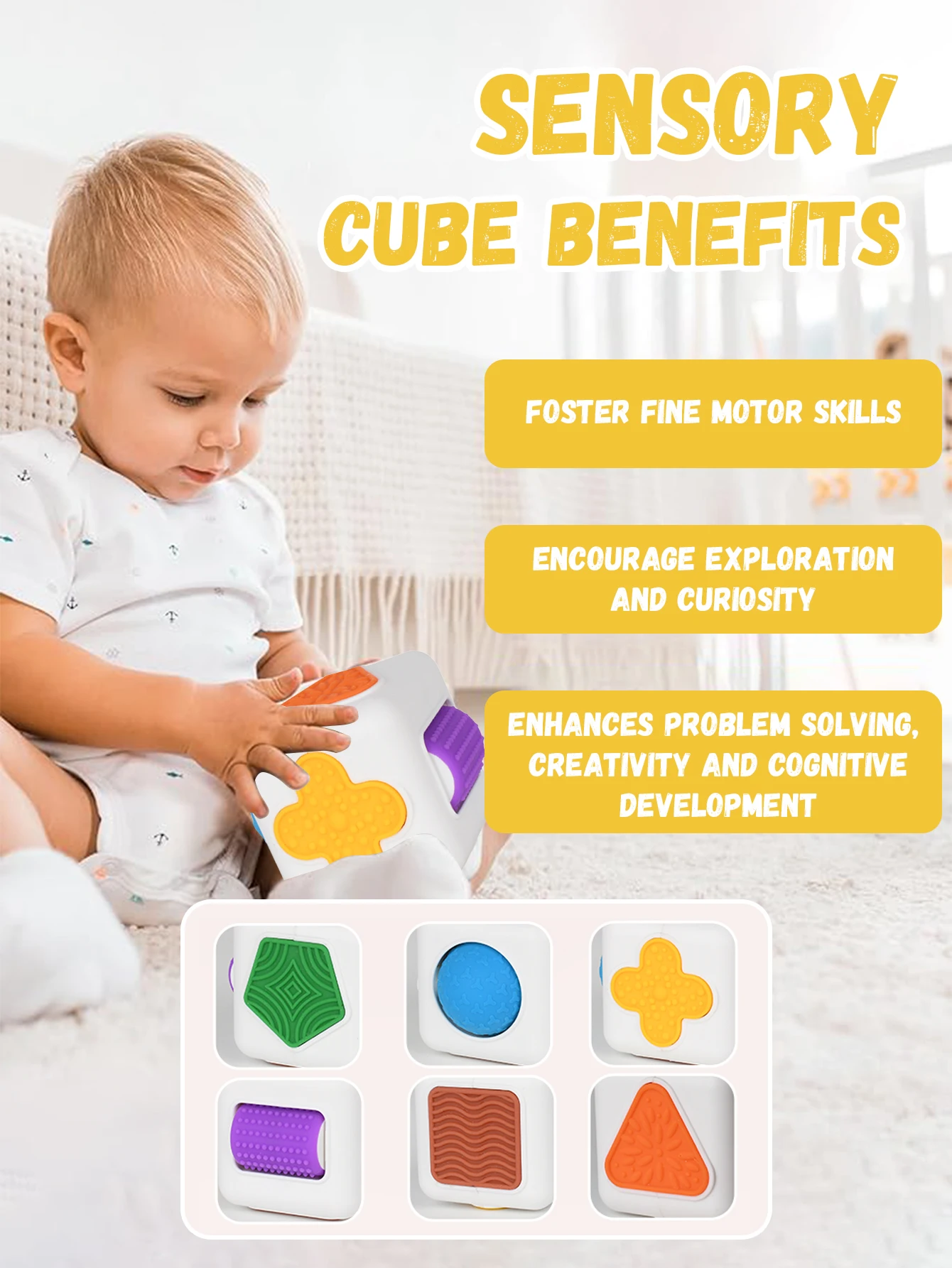 1 szt. 6M+ Kostka sensoryczna dla niemowląt, kostka Montessori, zabawka edukacyjna do wczesnej edukacji, rozwijająca wzrok i geometrię, puzzle kształtów i kolorów