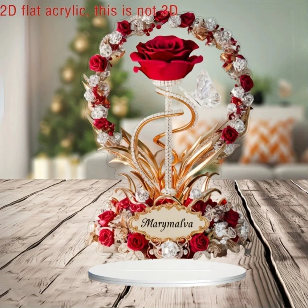 1Pc Elegant Rose Flower Desk Decor, Acrylic Stand with Butterfly, Perfect for Home & Wedding Decoration image 5