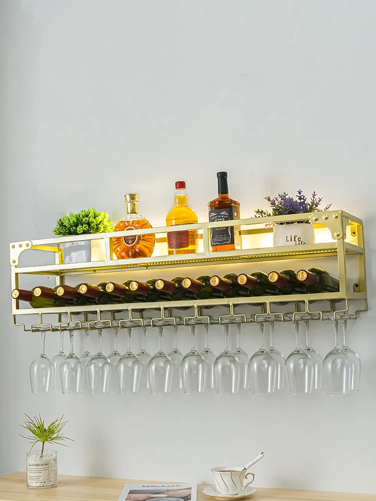 

Wine bar counter Wall hanging Wine rack Shelf Display rack glass Inverted ornament Background wall decoration rack
