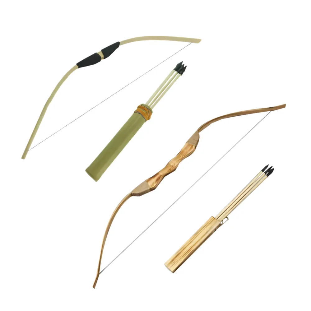 1Set Children Bow Archery Wood Bow & Arrows  Arrow Quiver Set Kids Garden Hunting Target  Lenght 70cm /80cm With 3 Arrows