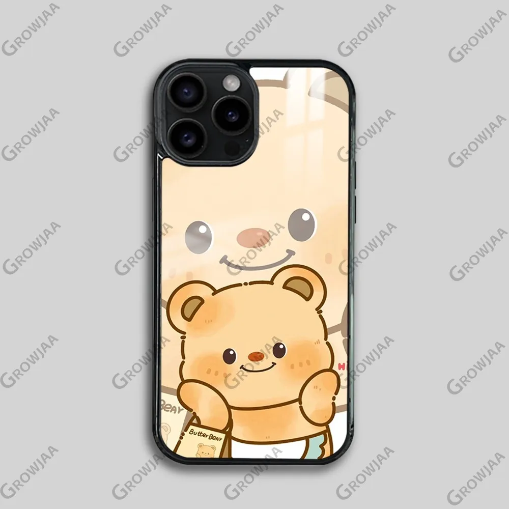 Cartoon Cute Butter Bear Phone Case For iPhone 16 15 14 13 12 11 Pro Max Plus Mini Magsafe Mirror Wireless Magnetic Cover