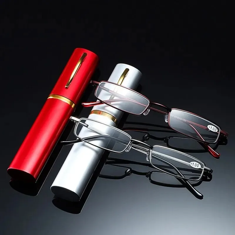 Mai Blume Lesebrille Mit Stift Fall Tragbare Brillen Rahmen Für Männer Frauen Mini Presbyopie Metall Rahmen
