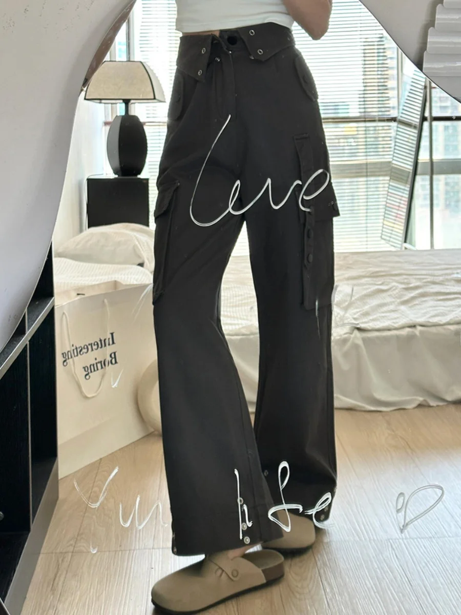 

American Retro Workwear Wide Leg Pants Women's Summer Design Sensible High Waist Straight Casual Pants Slimming Trousers