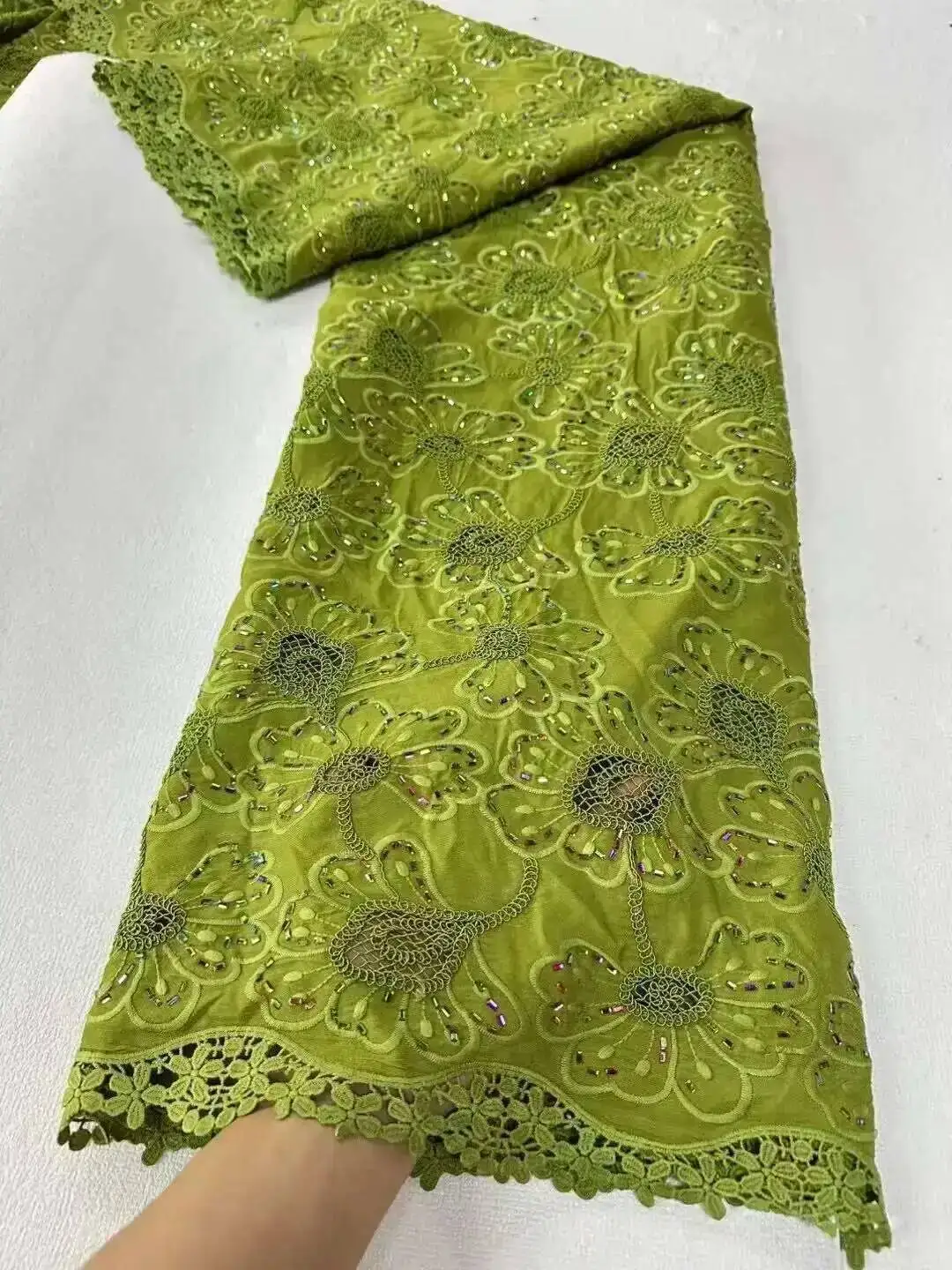 

2025 Hot Sale Nigerian Cotton Lace Fabric High Quality Embroidery African Voile Lace Fabric For Women Evening Party Dress