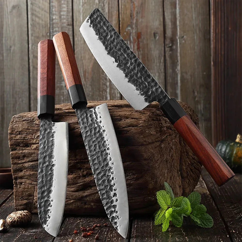 Chef Knife Hand Forged Blade Fish Filleting Knife High Carbon Steel Blade Kitchen Knife Cleaver Meat Slicing Knife Wood Handle