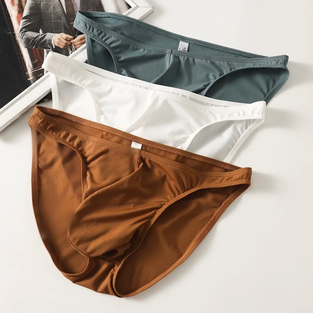 Men's Low Waist Ice Silk Underwear Triangle Briefs Smooth Breathable Stretchy Fabric With Supportive Pouch  For Everyday Panties