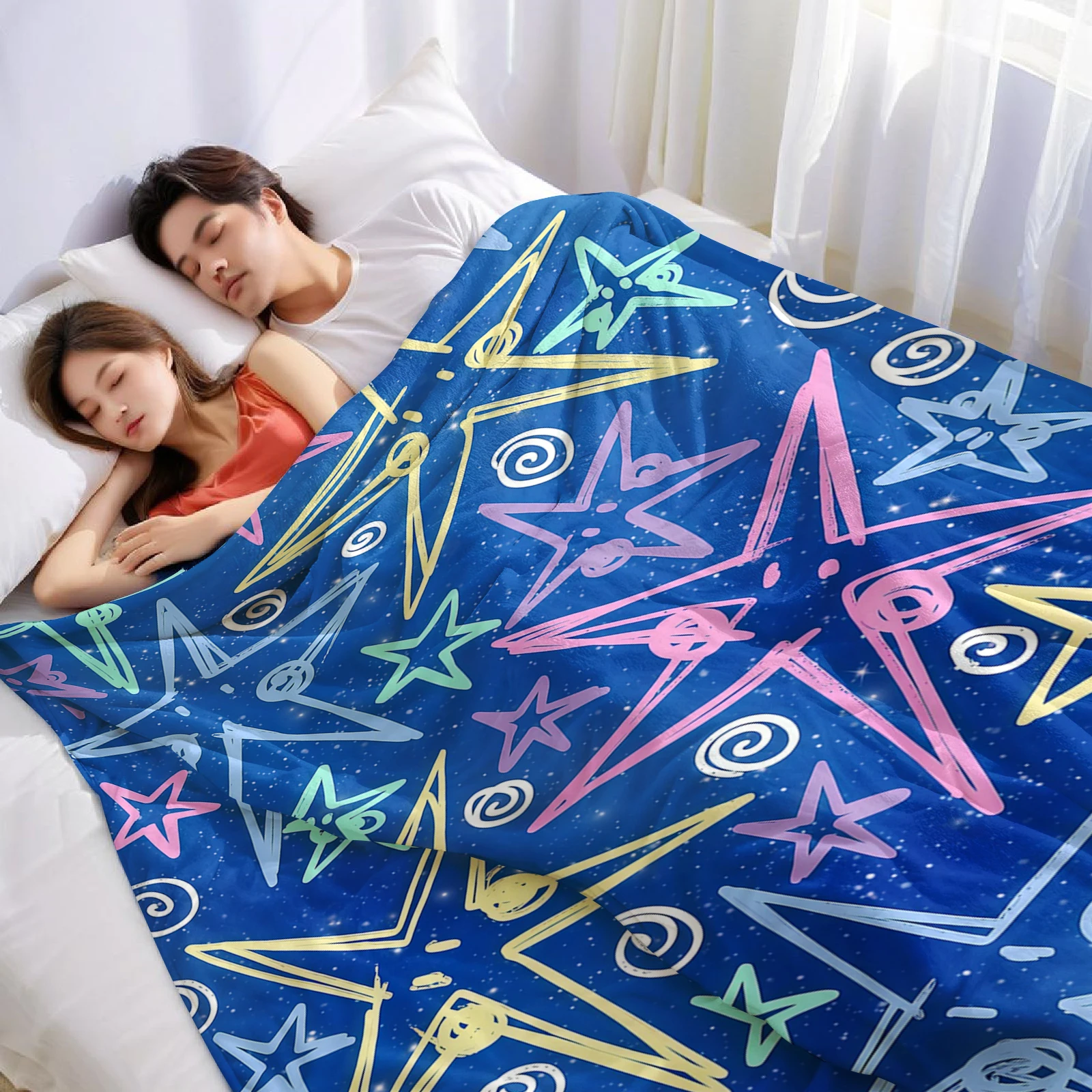 Doodle Star Ultra Soft Sherpa Fleece Blanket Fluffy Warm Halloween Cozy Throw for Sofa Couch Bedroom Gift All season