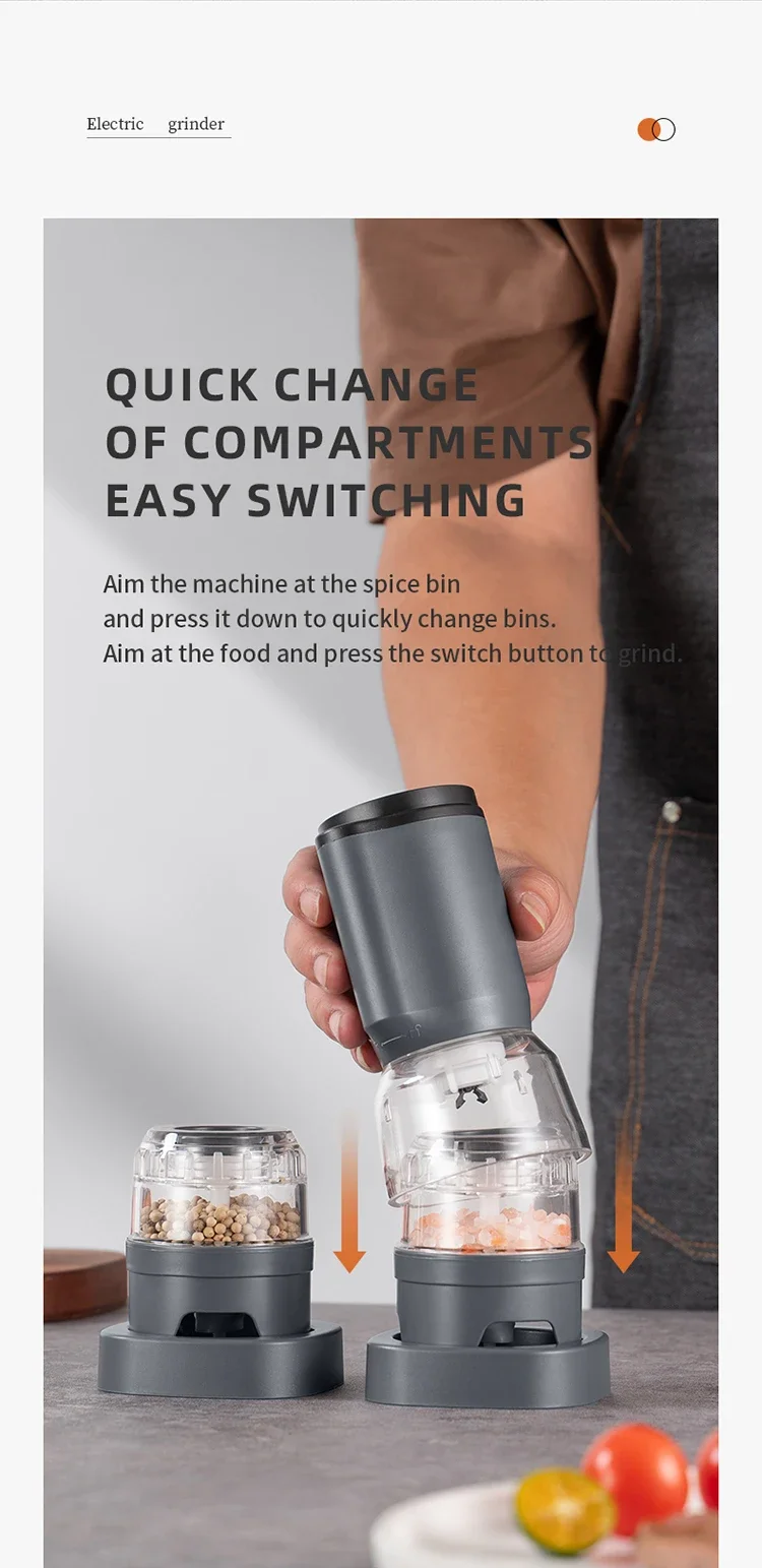 Electric Pepper Grinder Set Automatic Salt and Pepper Mills Rechargeable Adjustable Coarseness One-Handed Operation Grinder