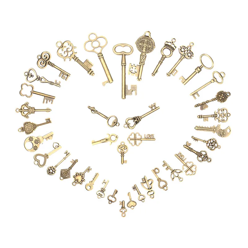 40/125Pcs Antique Bronze Metal Key Mixed Pendant Creative Heart Love Fashion Pendant DIY Handicrafts Accessory Decorative Gift