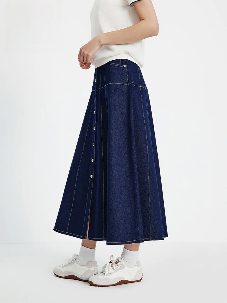 

High Waist Patchwork Denim Skirt Navigare Summer 2026 New Style A-Line Skirt Vintage Design Half-length Cotton Blend Fabric
