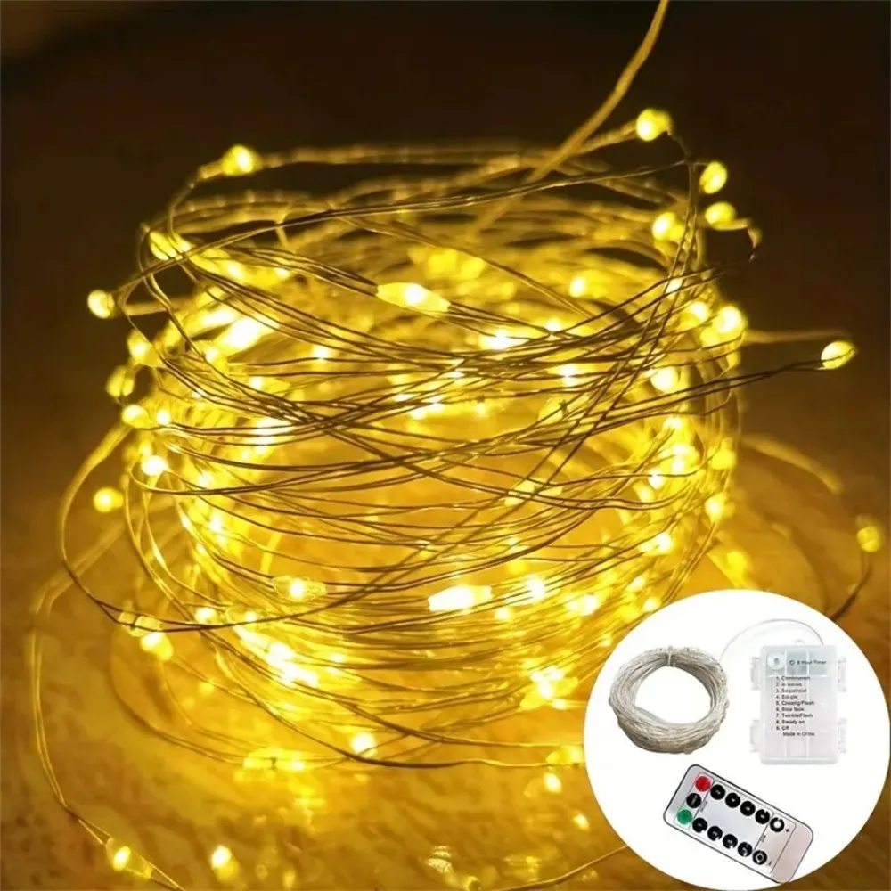 5M50LED/10M100LED Waterproof Battery Box LED Copper Wire Light String, 8 Lighting Modes, Wedding Party Home Decoration Lights