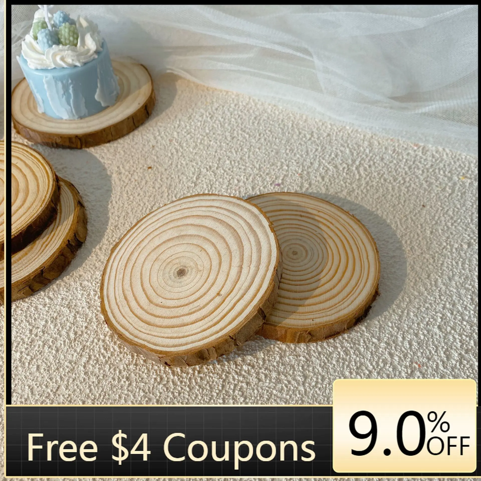 Natural Round Wood Coaster Slices 7-9cm Wooden Cup Mat Candle Mat