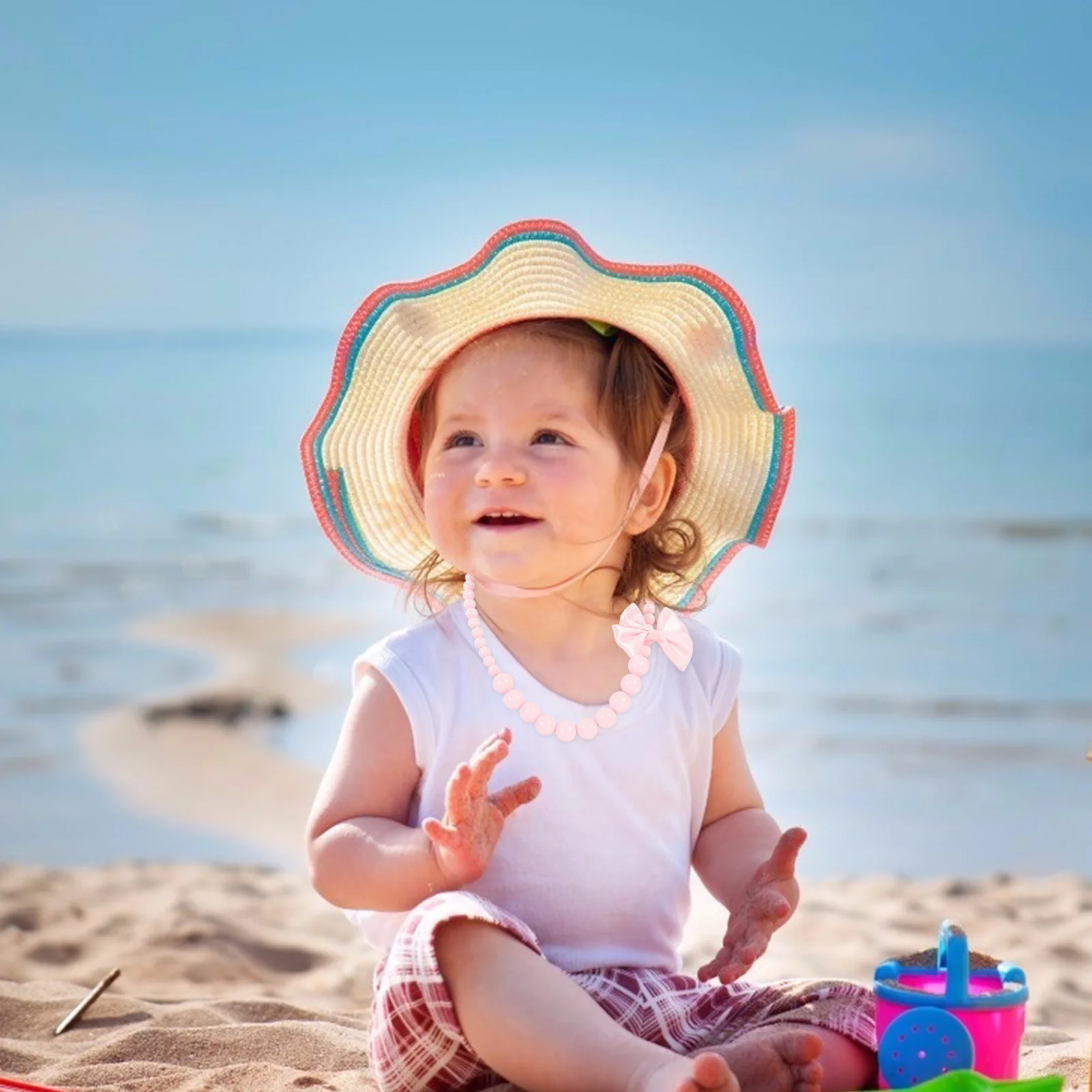 Bowknot Rose Red Beaded Necklace for Girls Kids Durable Comfortable Jewelry Birthday Wedding Party Beads Necklace