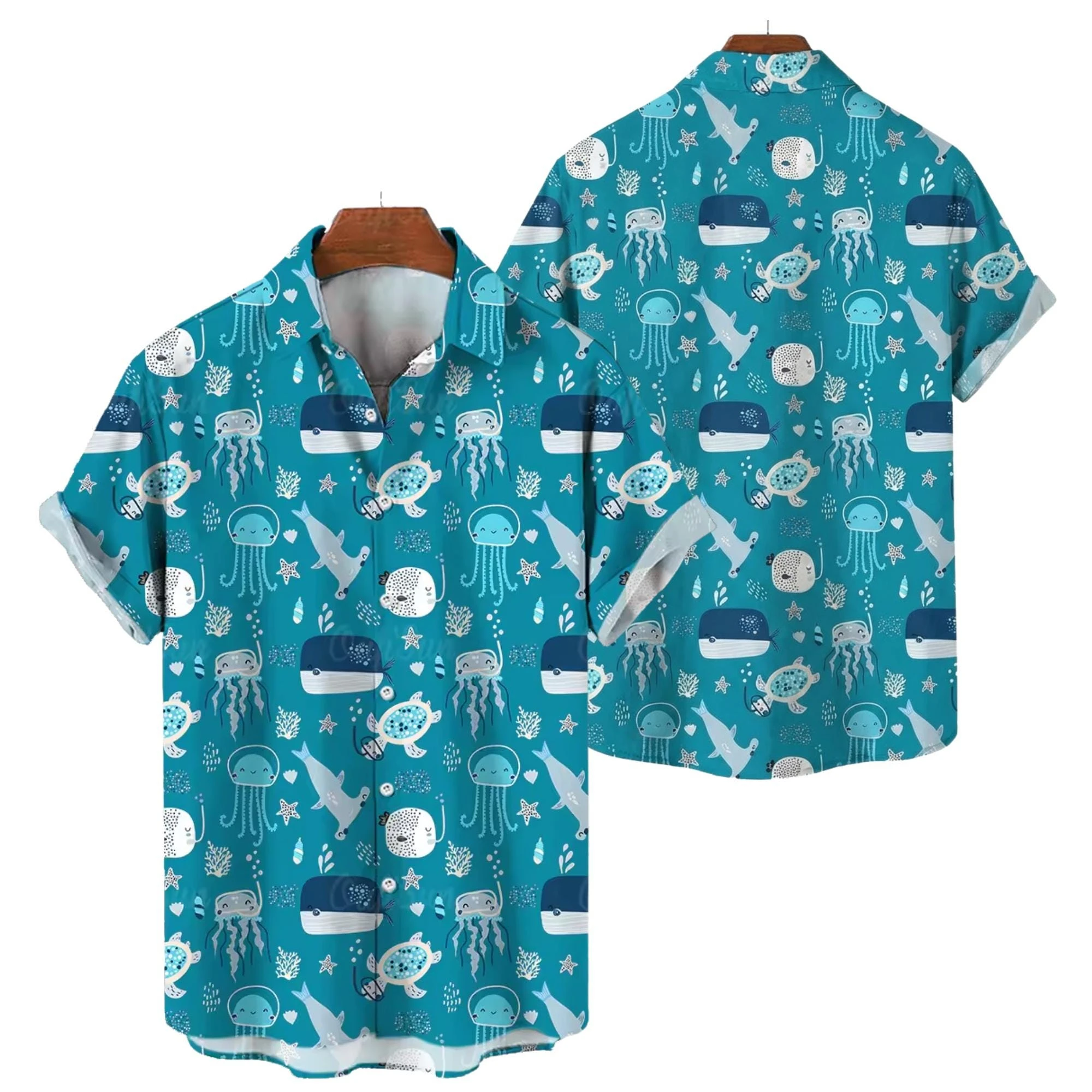 

Hot Sale Fashion Underwater Life Abstract Art Quick Dry Lightweight Camp Collar Shirt Casual Hip Hop Outdoor Summer Street Top