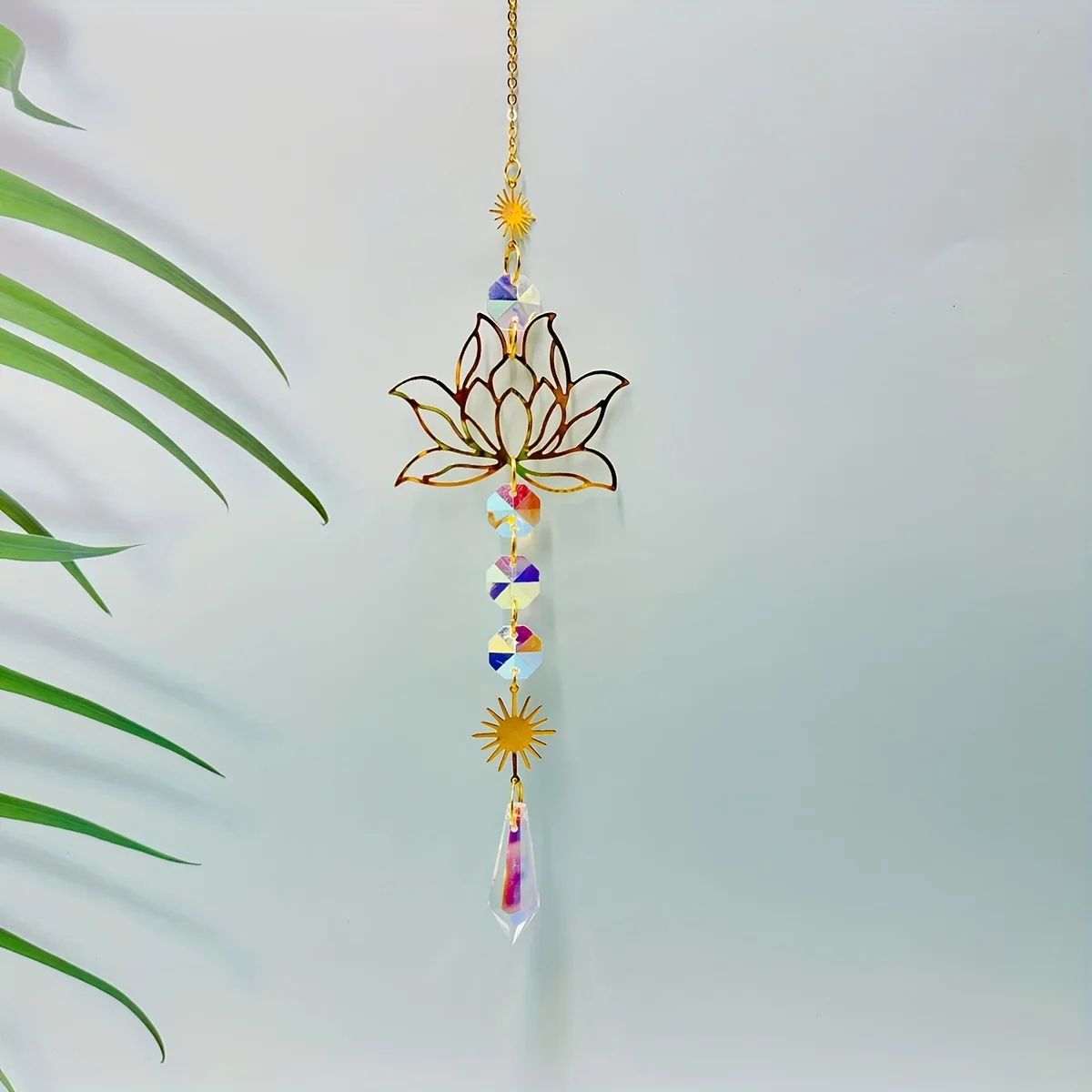 1pc Suncatcher Gardening Crafts Gold Lotus AB Colour Pendant Crystal Decoration Pendant