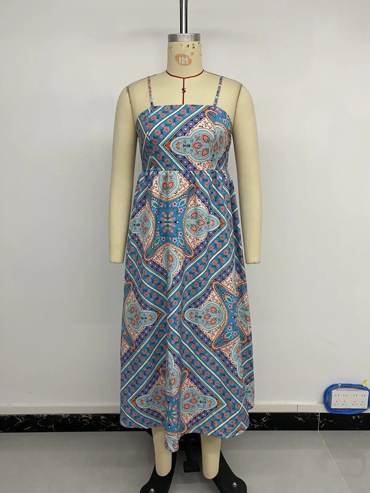 Verano 2025 nueva moda verano Vintage mujer estampado Casual moda media pantorrilla longitud sin mangas vestidos con tirantes ropa femenina