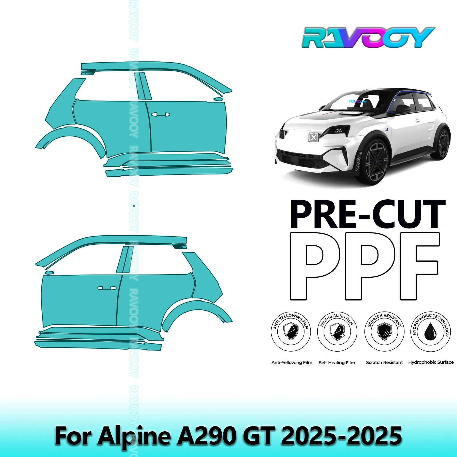 

For Alpine A290 GT 2025-2025 8.5mil Clear Matte Pre-Cut PPF Door & A/B Pillar Kit TPU Paint Protection Film Set