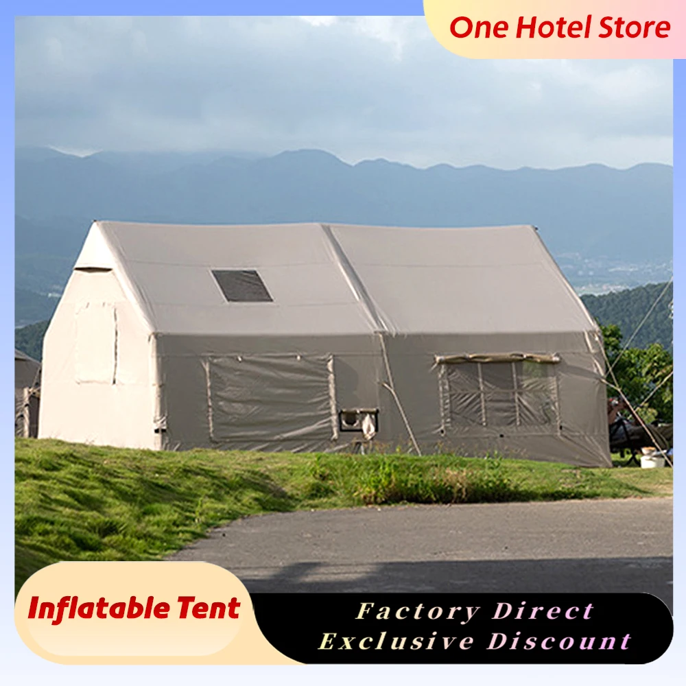 Inflatable Camping Tent Waterproof Air Beam Family Tent Large Window Outdoor Glamping Shelter for Garden Camping Picnic Travel