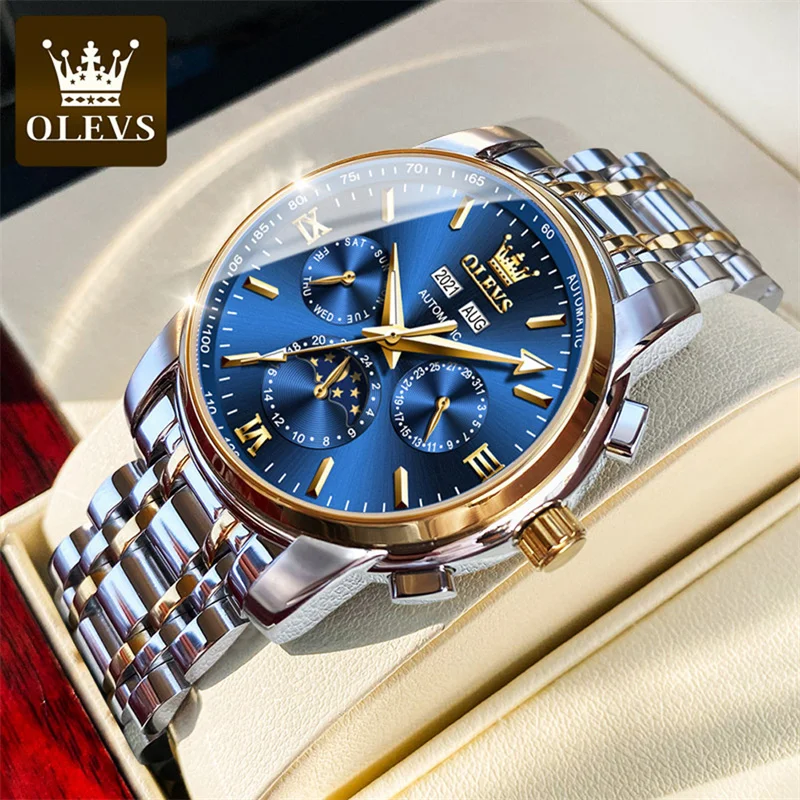 

OLEVS Men Luxury Automatic Mechanical Watch Perpetual Calendar Waterproof Moon Phase Date Sport Wristwatch Relojes Hombre