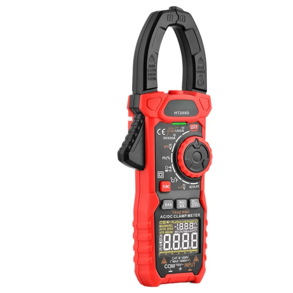 HT208A HT208D 6000-Count Digital Clamp Meter with True RMS Measurement for AC/DC Voltage Current Resistance Capacitance and NCV