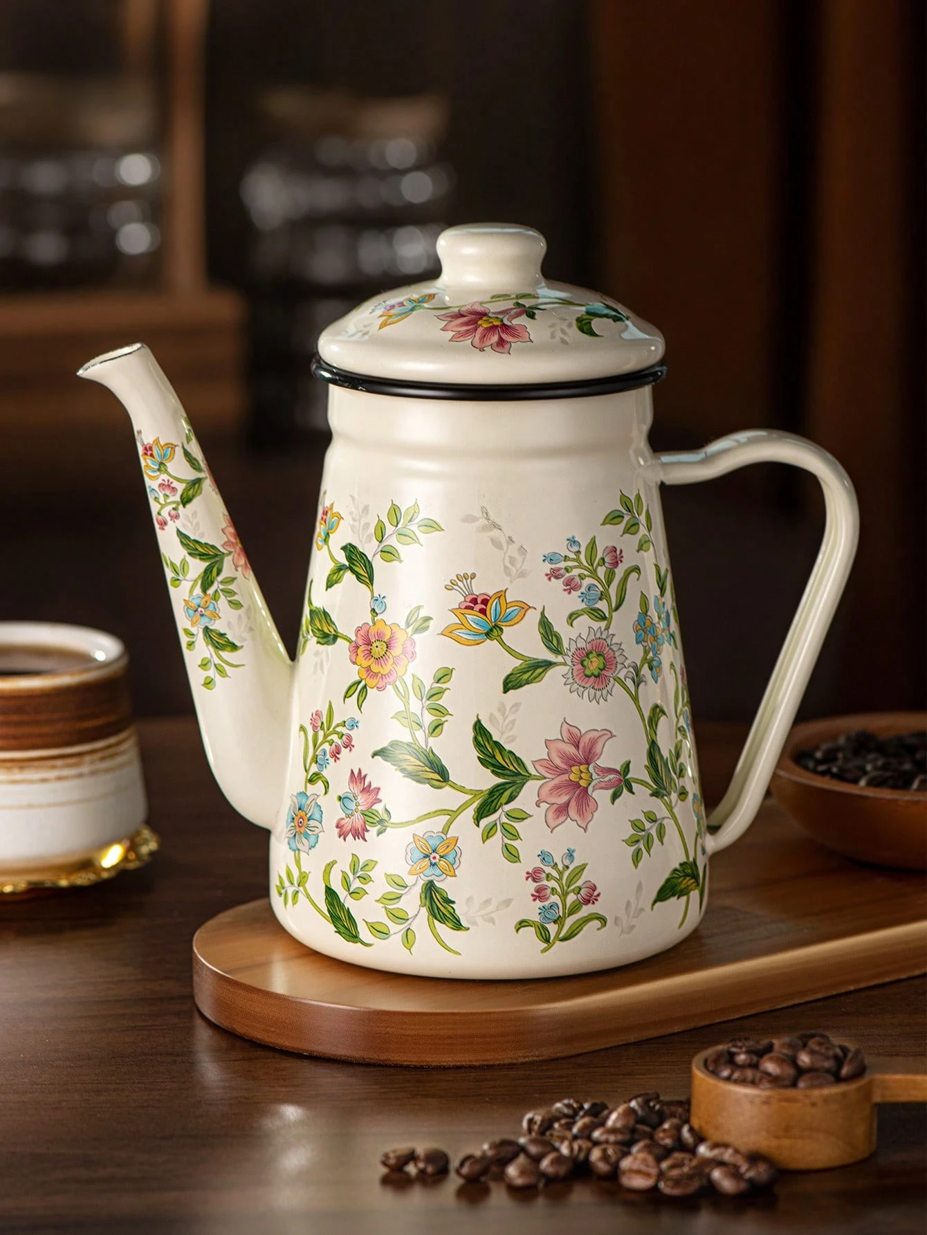 Vintage Floral Coffee Pot 1.1L Large Capacity Ceramic Kettle Heated Coffee Maker Teapot Best Gift for New Year Kitchenware
