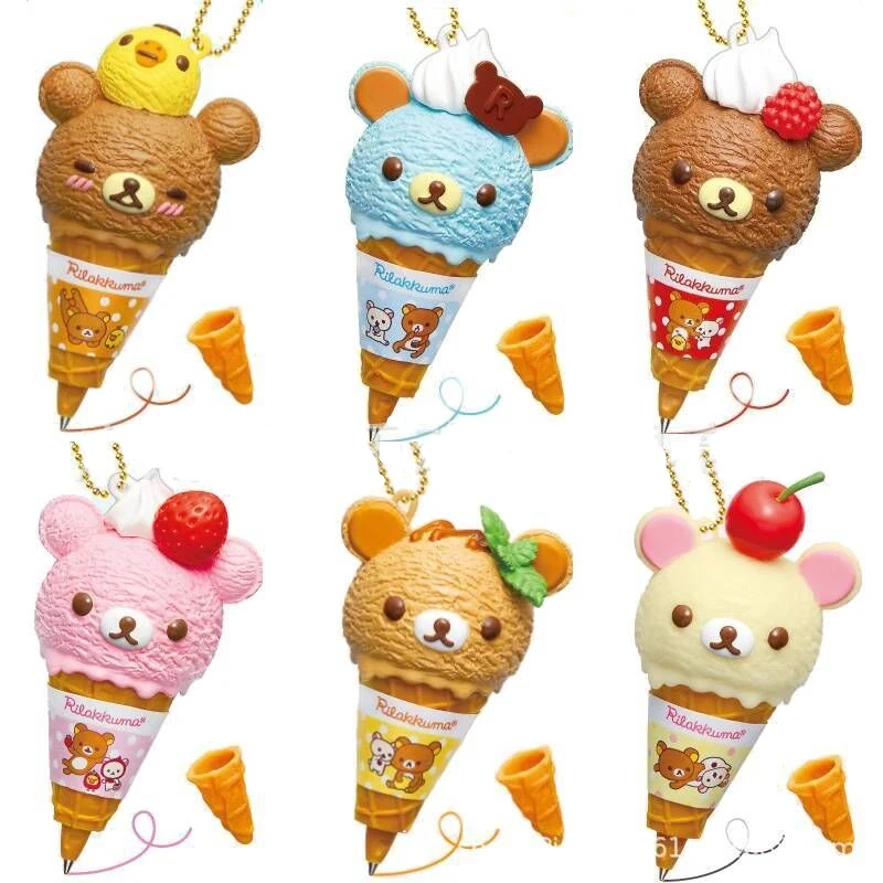 Rilakkuma الآيس كريم سلسلة قلم حبر جاف قلادة صغيرة مخروط سلسلة مفاتيح حقيبة الملحقات ألعاب من نسيج مخملي لدمى عيد ميلاد فتاة Gif