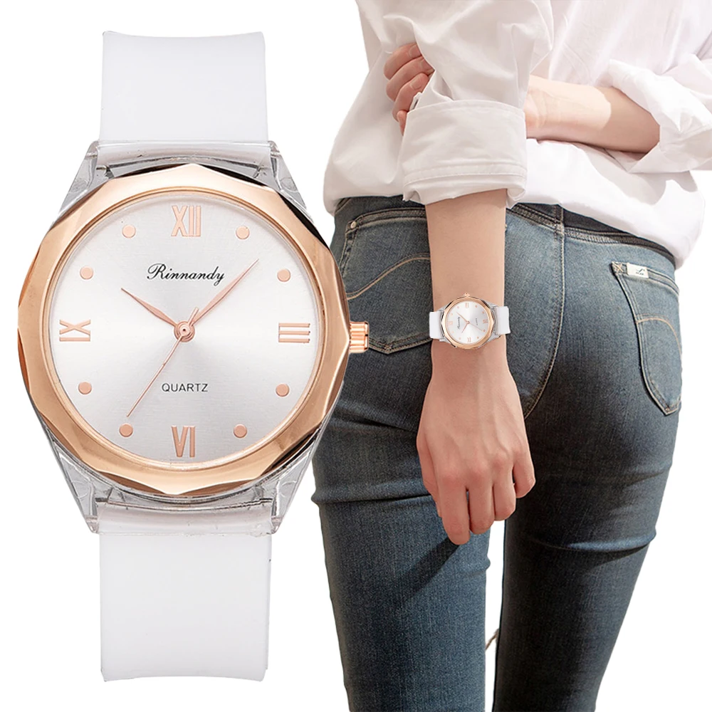 

Simple Transparent plastic White Watches Women Fashion Casual Silicone strap Ladies Wristwatches Rome Dial Female Quartz Clock