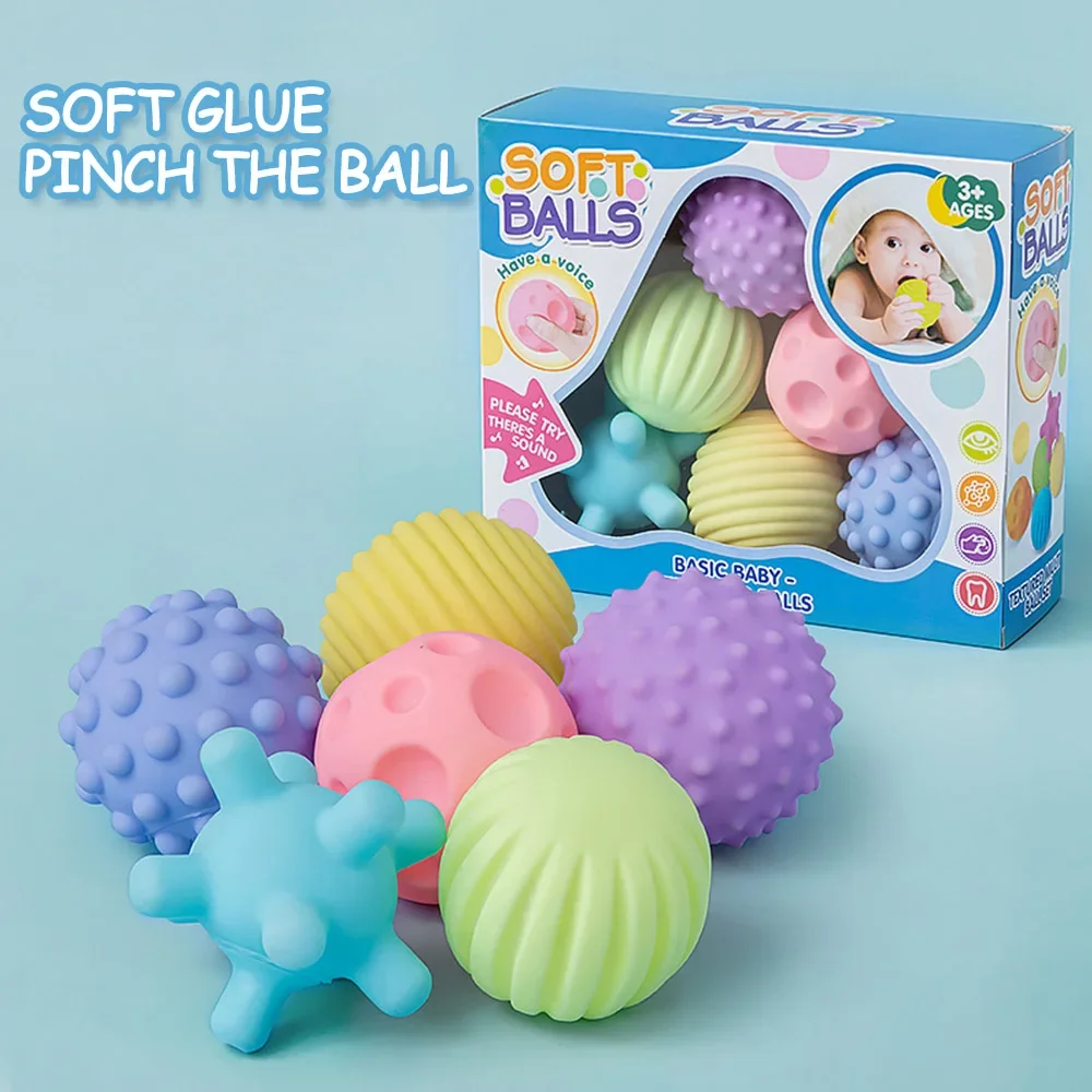 6pcs Baby Toys Soft Rubber Children\'s Sensory Hand Grip Ball Bath Toys Tactile Sensory Massage Ball Can Chew Cognitive Ball