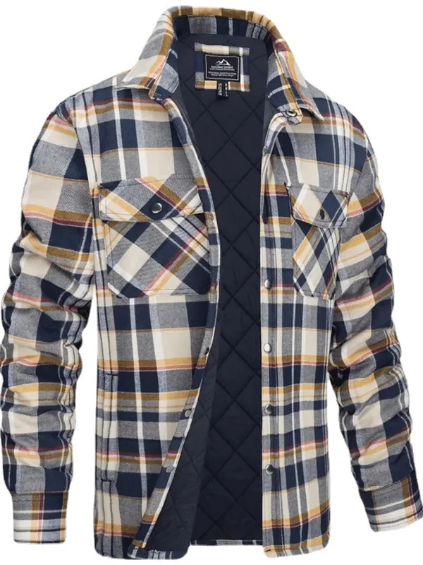 

Мужская Thiened Plaid irt Jaet Winter Faion Urban Youth Long Sve Cuba с воротником Classic Sle Верхняя одежда