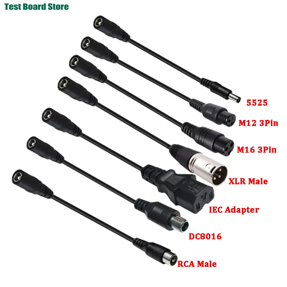 DC Adapter Converter Plug 5.5*2.1mm Female to M12 M16 3Pin XLR RCA IEC 3P 5.5*2.5MM 8.0x1.6MM Adapter Connector