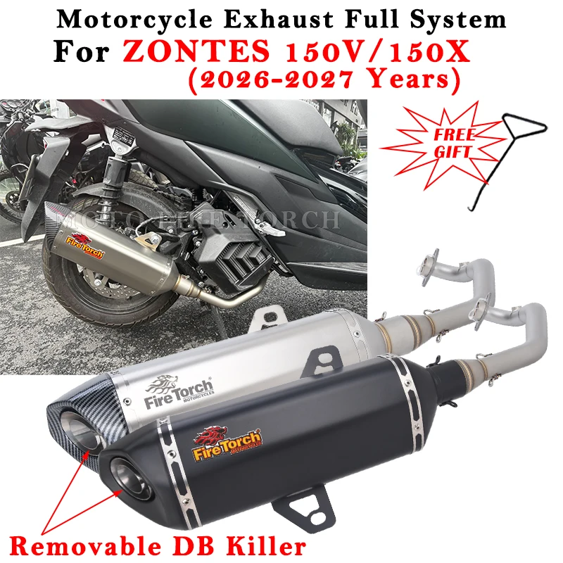 Motorcycle Exhaust Escape Full System Modified Muffler With Front Link Pipe DB Killer Slip On For ZONTES 150X 150V 2026 2027