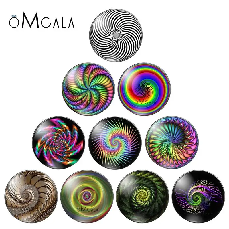 Colorful whirling Rainbow Stripe Patterns 10pcs 12mm/18mm/20mm/25mm Round photo glass cabochon demo flat back Making findings