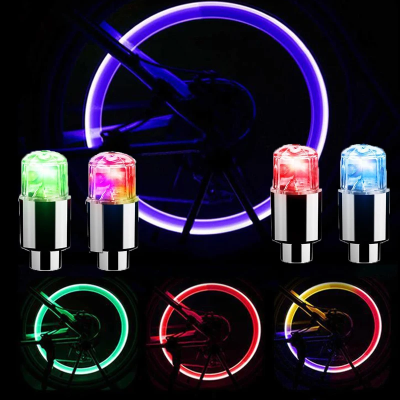 Bicycle LED Wheel Lights Car Motocycle Bike Light Tire Valve Cap Wheel Hub Tyre Lamp Wheel Caps Auto Tyre Decoration Accessories