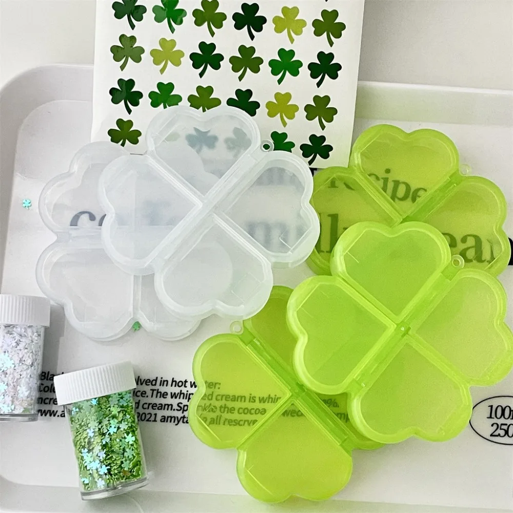 

Прочный пластиковый ящик для хранения таблеток, четырехлистный клевер, разделение лекарств, ежедневный органайзер для таблеток, 4 сетки, контейнер для лекарств