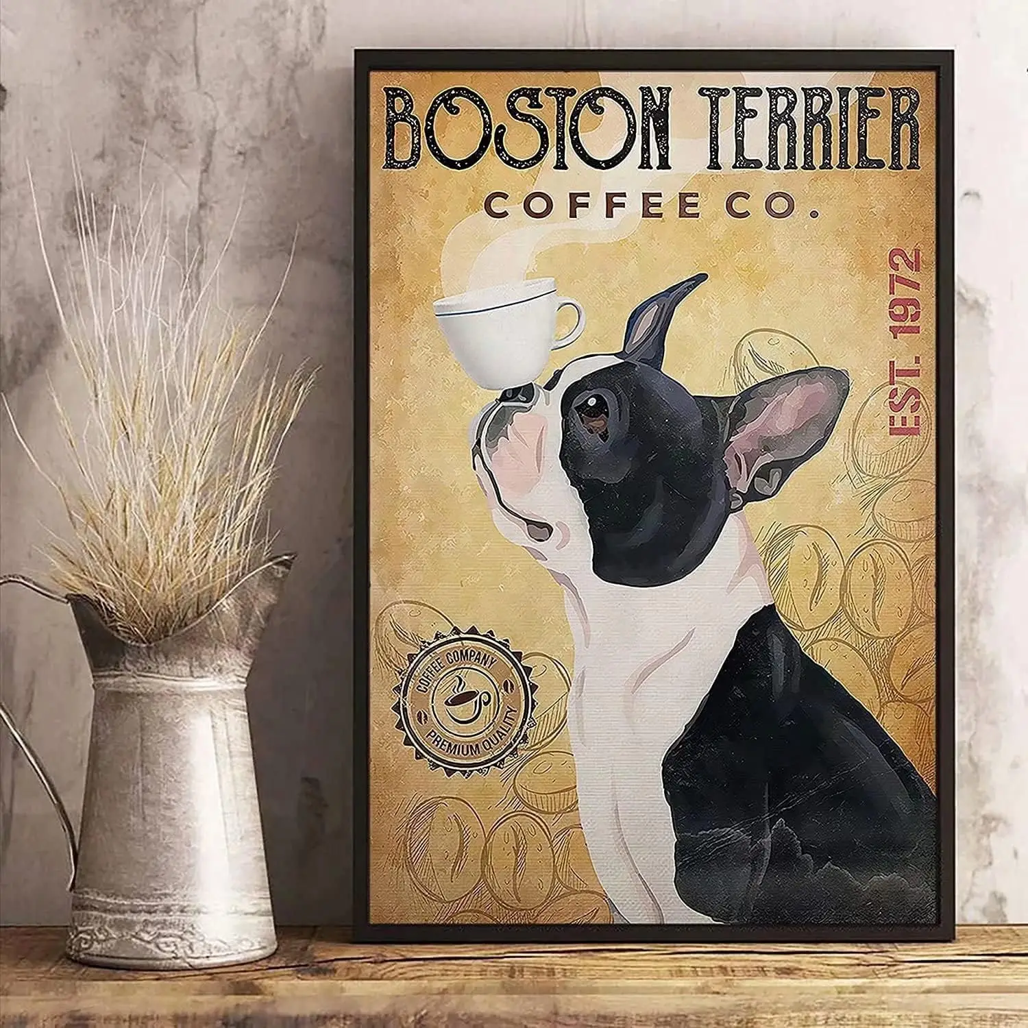 UOAIUDT Retro Metal Tin Sign Boston Terrier Coffee Vintage Metal Retro Plaque Wall Decor Gift For Bathroom Restaurant Farm Bedro