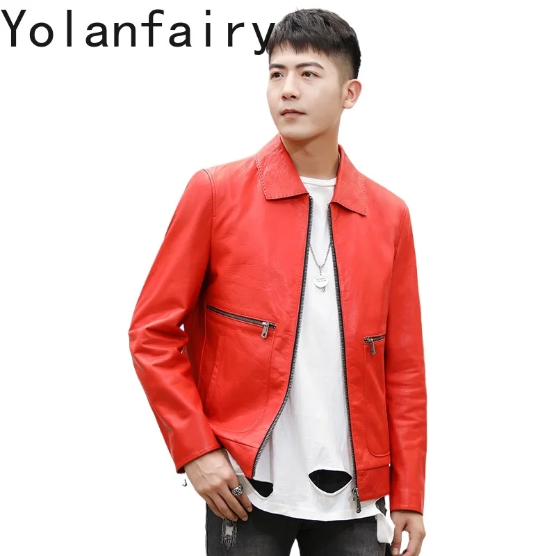 

YOLANFARIY Genuine Leather Jacket Men Real Sheepskin Motorcycle Jacket Mens Clothes Spring Autumn Coats Jaqueta Couro Slim Fit