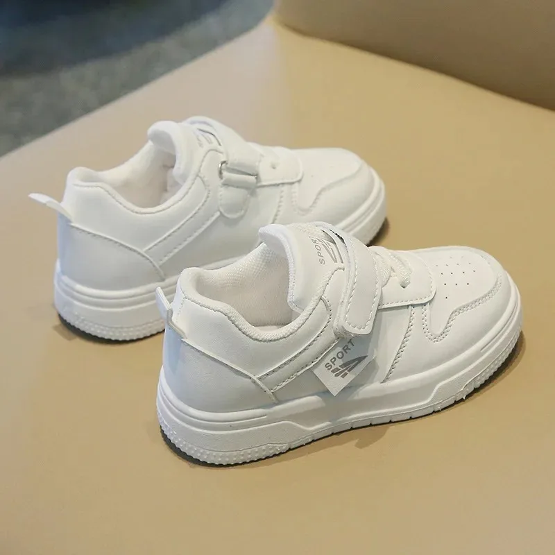 

Children Spring Autumn Breathable Casual Board Shoes Girls Solid Color Velcro Sneakers Boys White Shoes Soft Soled Baby Shoes