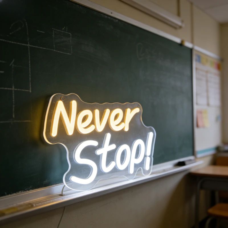 Never Stop LED Neon Sign Inspirational Motivational Wall Art for Home Office Bedroom Decor Modern Lighting Atmosphere Gift
