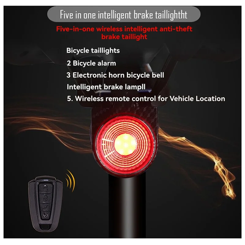 FEDI-Wireless Bicycle Alarm With Brake Light 115Db Waterproof Motorcycle Alarm Remote Control Anti-Theft Bike Detector