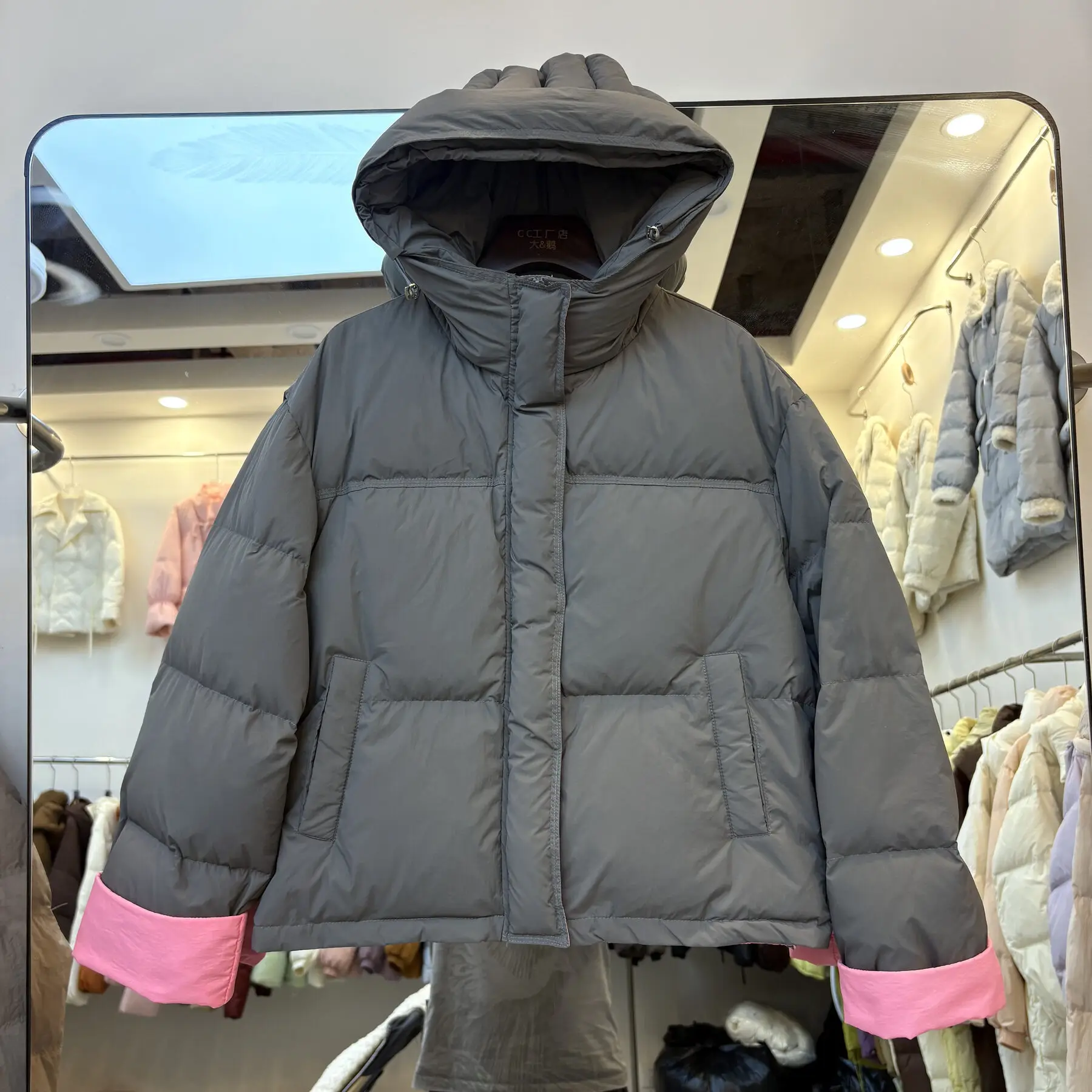 Winter Hooded Warm Waterproof Parker Jacket Female Color Blocking Splicing Down Jacket Women White Duck Down Zipper Outwears