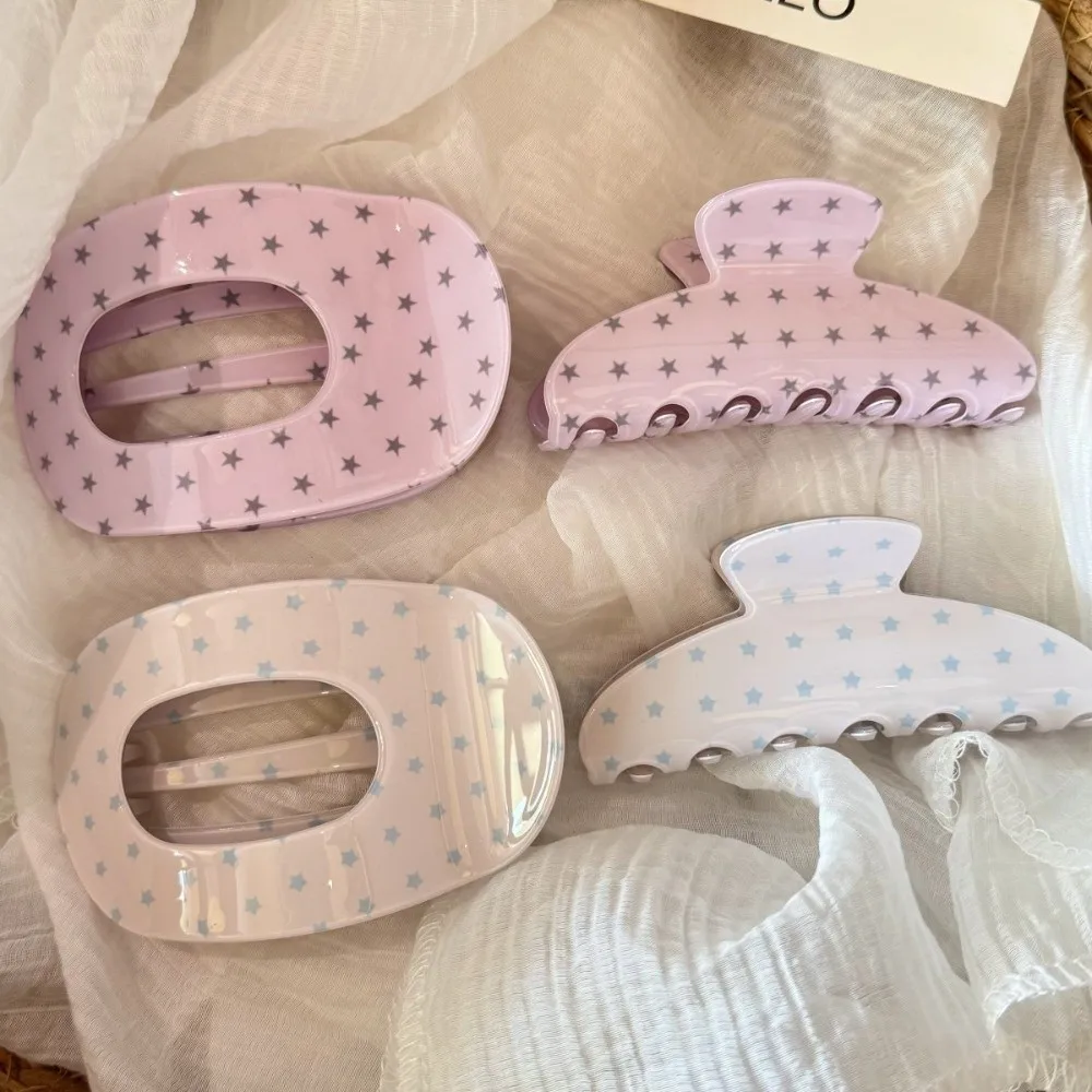 New Star Oval Flat Hair Clips Hollow Blue Large Claw Clip Pink Hair Barrettes Women