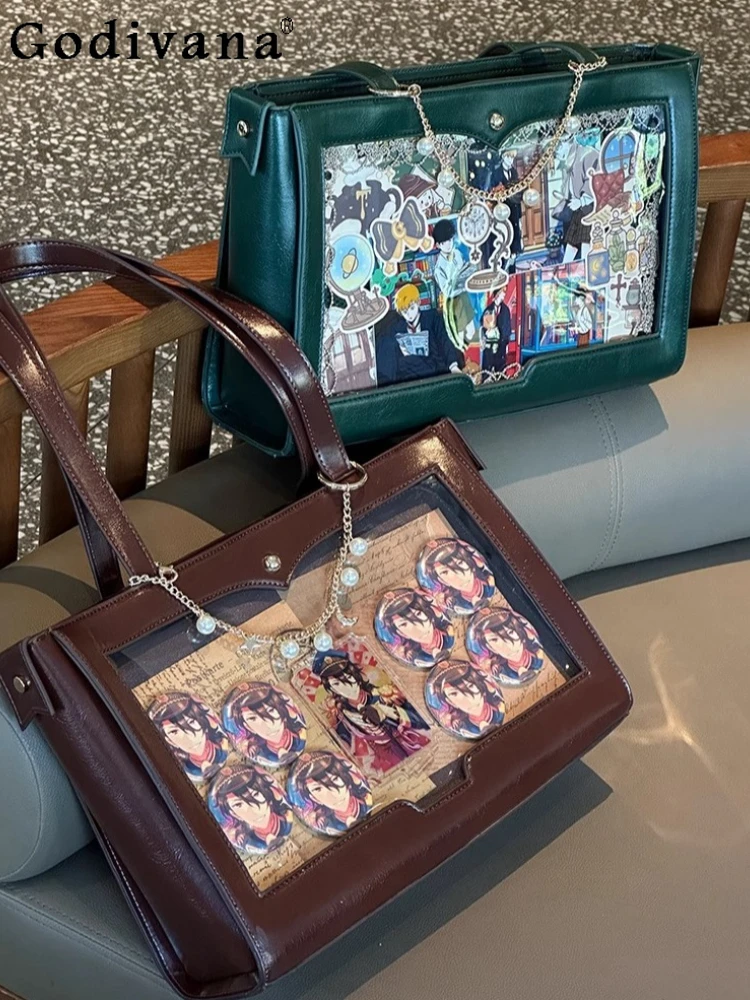 

Vintage Elegant Japanese Original Lolita Pain Bag Transparent Large Capacity Daily Commute JK Uniform Shoulder Bag for Women