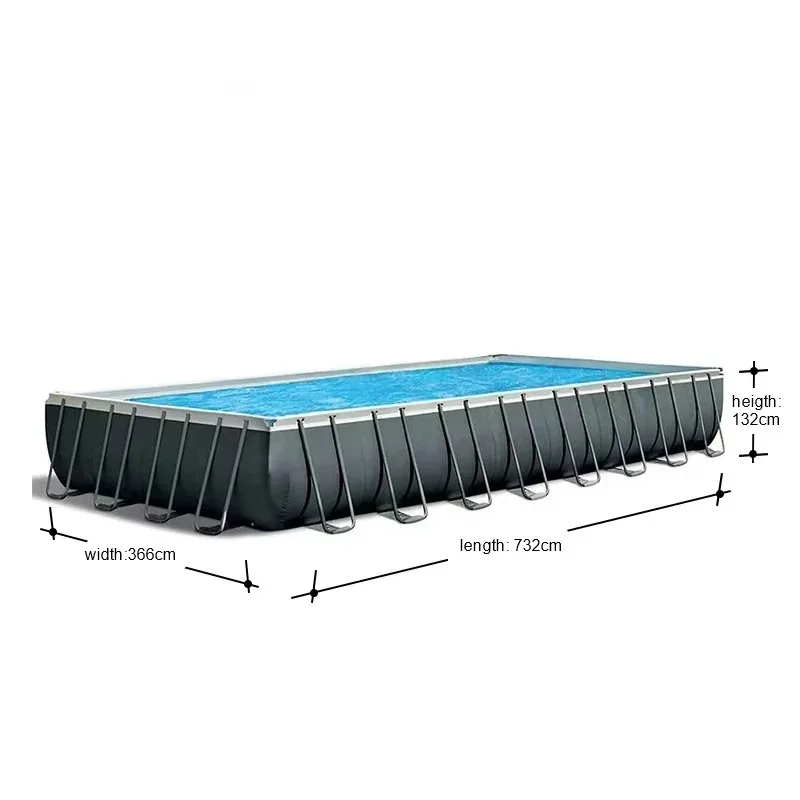 732x366x132cm Frame-supported Swimming Pool Rectangular Pool Suitable for 1-18 People for Family Outdoor Water Activities