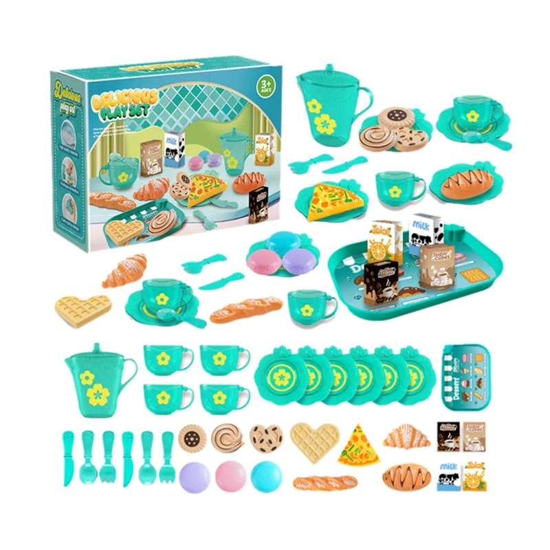 A19Q-33Pc Speelhuis Keuken Speelgoedset Kinderen Theekransje Speelset voor kinderen, Rollenspel Speelgoed met dessert en servies