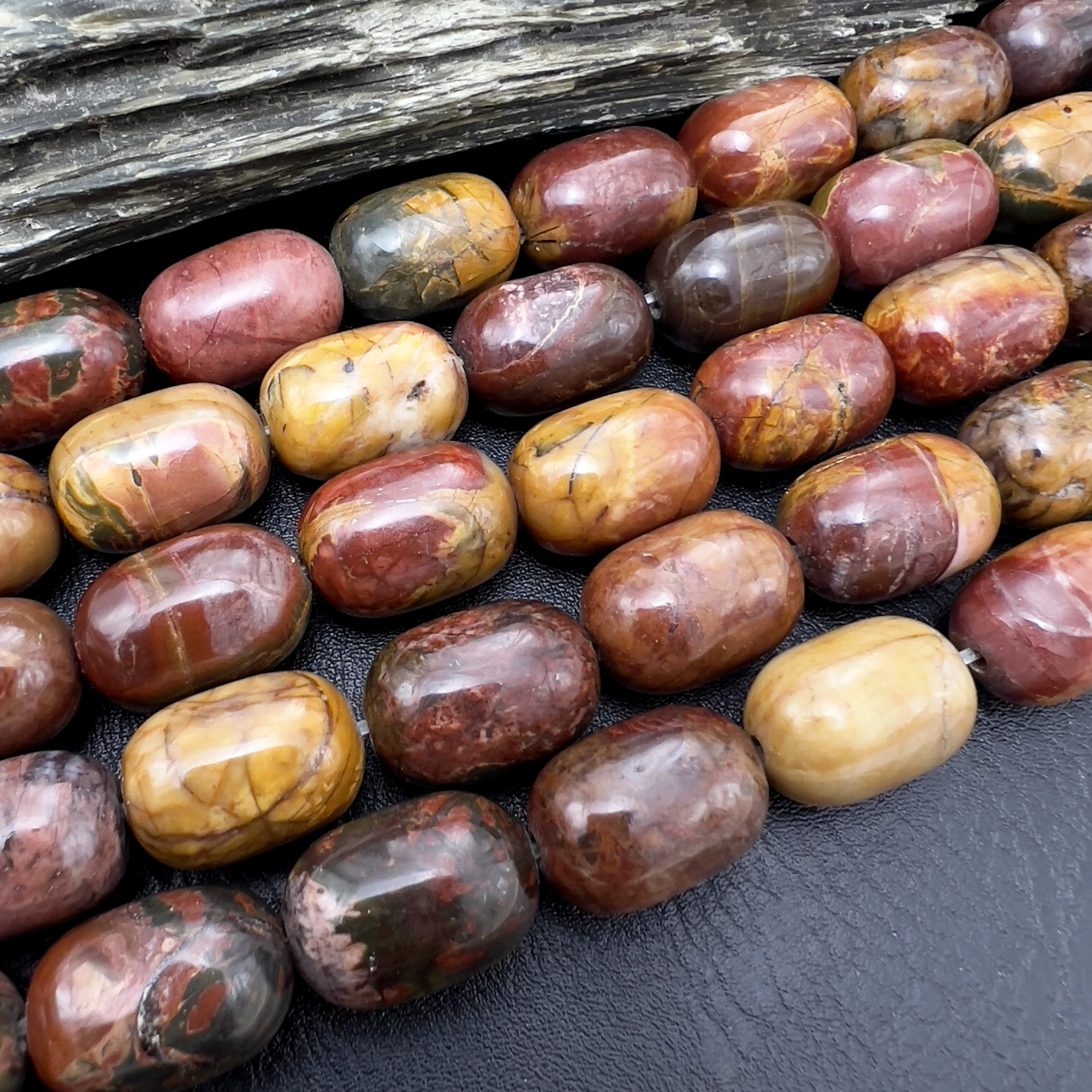 Large Natural Stone Picasso Jaspers Barrel Nugget Beads For DIY Jewelry Making
